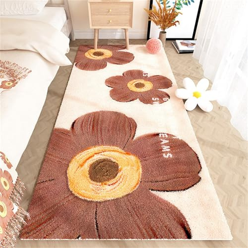Highdi Alfombra Salón Pelo Largo Grande Sherpa Alfombras de Pelo Largo Flores de Moda Alfombra de Salón Lavable Antideslizante Suave Alfombra DormitorioAlfombra Shaggy Habitacion (60x160cm,Marrón)