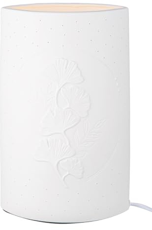 GILDE Tischleuchte Ginkgo Kranz Porzellan weiß Ginkgomotiv Höhe 28,5 cm Beleuchtung Dekoration Wohnaccessoire Lampe