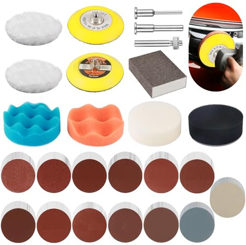 Celepoir 142 Pièces Kit Renovation Phare Voiture, Disque Abrasif 75mm, Éponge Polissage & Rond Papier Poncage (Grain 40–5000), Kit Polissage Phare Voiture, pour Polir Métal, Bois, Verre & Auto