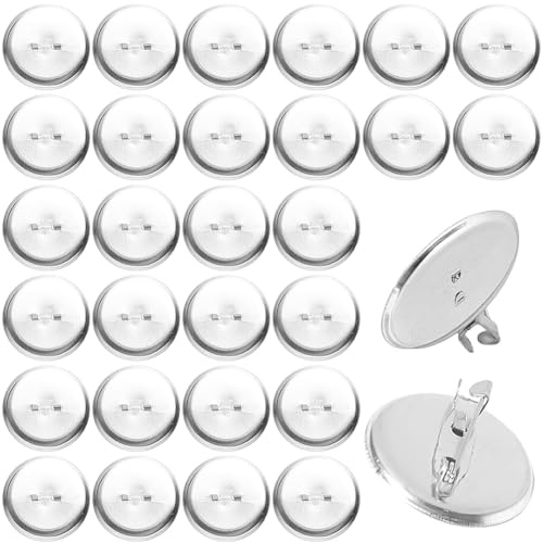 SOFPLATE 1 Box 100 Stück Silberne Broschenverschlüsse Blanke Runde Broschennadeln Tablett Scheiben Cabochon Fassung Verschlussnadelrücken Langlebige Anstecknadeln DIY Namensschilder Basteln Anstecknad