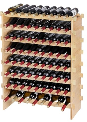 VEVOR 8-Tier 72 Bottles Stackable Modular Wine Rack, Freestanding Wines Holder Display Shelf, Solid Bamboo Wood Storage Racks, Wobble-Free Shelves for Kitchens, Dining Rooms, Cellars, Natural Color