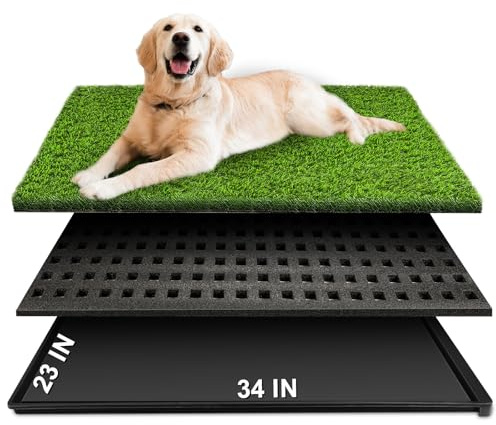 Dog Grass Pad with Tray, 34''X23'' Large Artificial Turf Grass Potty, Reusable Puppy Pee Pads for Dogs, Portable Dog Litter Box for Indoor/Outdoor Potty Training Toilet