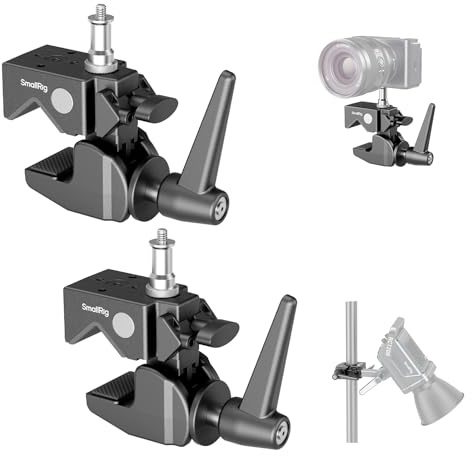 SMALLRIG Super Clamp Kit 2-Pack, Hochleistungs Max Load 33lb/15kg, mit einem 1/4-20 und 3/8-16 oberen Schraube, für Fotostudio Video-Kamera-Beleuchtung, für runde Rohre und flache Oberflächen - 5318