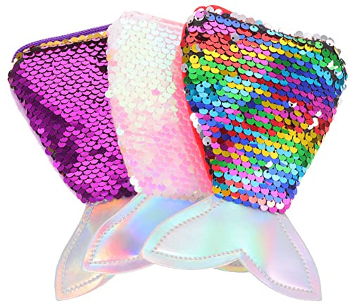 SAFIGLE 3 Stück Mädchen Meerjungfrauen Geldbörsen aus Strapazierfähigem Material Kleine Glitzertaschen mit Umhängeband für Alltag Party und Münzaufbewahrung