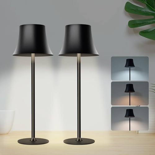 Jueholla 2 x Lampada da Tavolo Senza Fili, 5W, 5200mAh, Materiale Metallico | 3 Modalità di Luce, 2700K-6000K, Autonomia da 6 a 48 Ore, Portatile per Camere, Bar, Terrazza, Interruzioni di Corrente