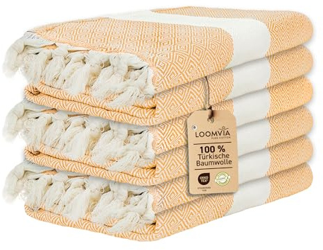 Loomvia | 6-pack | hamam-handduk stor 100 x 180 tillverkad av 100 % bomull – strandhandduk, bastuhandduk, bastuhandduk | absorberande och lätt | bastuhandduk kvinnor och män för strand, bastu, bad |
