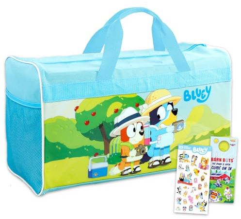 Bluey Duffle Bag Set For Kids - Bundle With Bluey Luggage Carry On Suitcase Bag, Stickers, and More | Children Travel Activity Set for Boys, Girls
