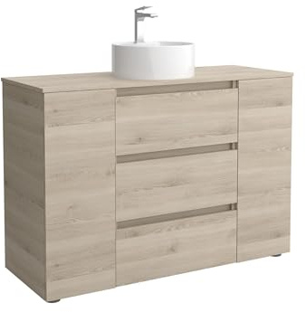 Cygnus Bath Mueble de Baño BEQUIA Plus 3C 120cm Natural | Lavabo sobre encimera Porcelana Lado Reversible