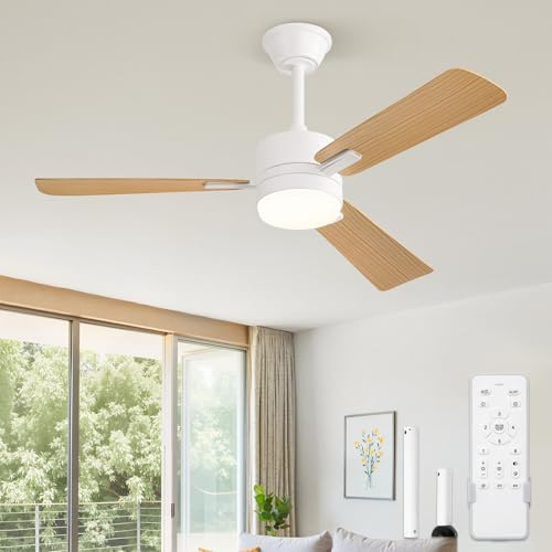 ZMISHIBO Ventilateur Plafond avec Lumière Ø106 cm,Silencieux,Télécommande,3 Températures Couleur,6 Vitesses,Minuterie,Couleur Bois-Idéal Chambre&Salon(45W)