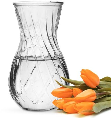 Wrenbury Swirl Glass Vase for Flowers 22cm - Daffodil Container for Bouquets - Clear Glass Vase for Tulips - Makes a Classic Table Centrepiece