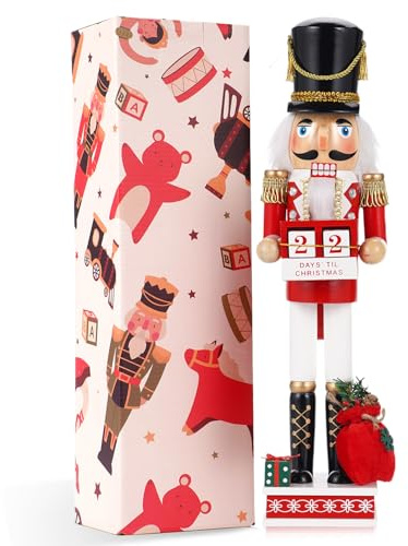 Bambola Schiaccianoci grande 40 cm per tenere il conto alla rovescia, calendario festivo con funzione di avvento – tradizionale decorazione natalizia in legno per casa, tavolo, feste e regali