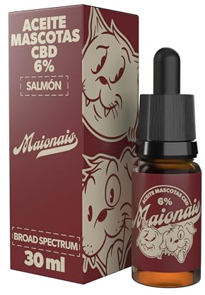 Maionais Aceite de Cañamo Perros y Gatos 6% | Oil 30ml 900mg | Calmante Perros y Calmante Gatos Natural | Gotas Aroma Salmón | Certificado CPNP | Ayuda a Regular el Organismo de tu Mascota