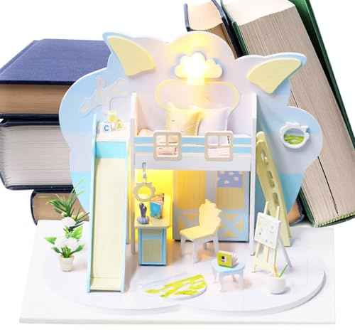 Kit miniature, maison miniature en forme de mouton avec meubles – Jouet de construction Accessoires de décoration pour femmes, adolescentes, bibliothèque, jardin, jeux, Halloween, Noël, tout-petits