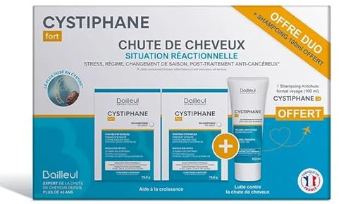 Bailleul Cystiphane Complemento Alimenticio para el Cabello con Champú, 240 Comprimidos y Champú 100 ml, Tratamiento Anticaída, Fórmula Reforzante, para Adultos Unisex
