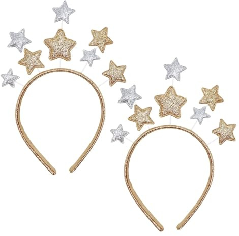 SAIIURV 2 Stück Weihnachten Sterne Haarreifen, Haarreif Glitzer Gold Silber Sterne Stirnband für Damen Mädchen, Weihnachten Haarschmuck Stern Haarband