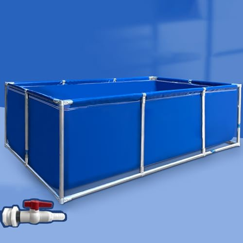 Fischteich aus Segeltuch, rechteckige Rahmenpools, 1,6/2/3 Fuß hoher, blauer, oberirdischer Außenpool für den Hinterhof mit Durchflussregelventil, schnell entleerender, erhöhter Fischteich (