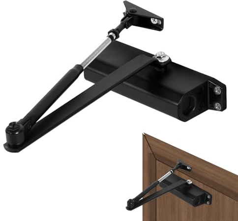 Hydraulic Self Closing Door Closer, 45-60kg Adjustable Heavy Duty Automatic Door Closer for Wooden & Metal Doors, Soft Close Without Noise Anti Slam (Black)
