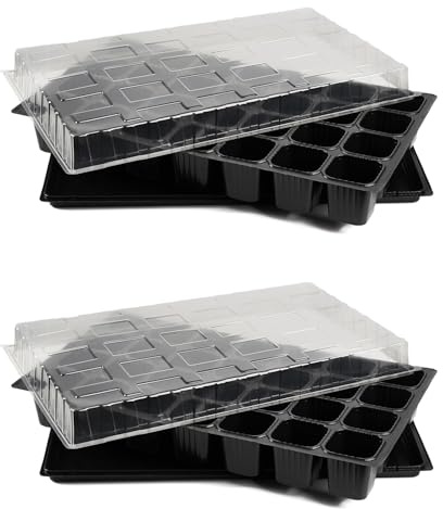 Pullmer Anzuchtplatte mit Untersetzer & Deckel, Topfplatte, 2er-Pack, Anzuchtschale für 28 Pflanztöpfe 66x66x H70 mm– Zimmergewächshaus, Anzucht Set für Gemüse, Kräuter & Blumen_RODEC