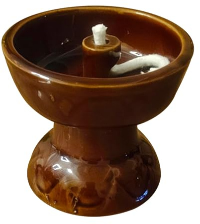 HOMSFOU Lámpara de Aceite Cerámica Vintage Pequeña con Mecha, Lámpara de Queroseno para Templo y Uso Interior de Emergencia, Decoración Retro para Sala de Estar y Altar Familiar