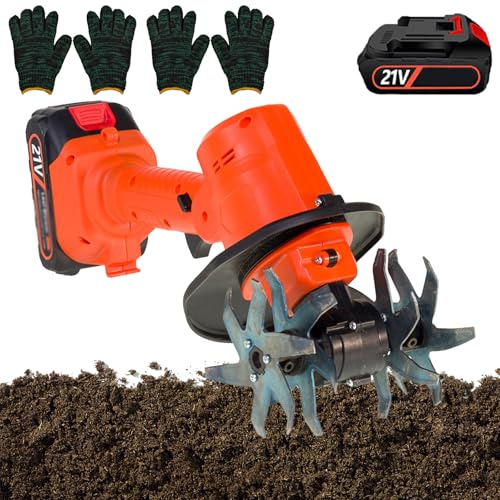 Motozappa Elettrica da Giardino, Coltivatore Mini Senza Filo con profondità e Larghezza di Lavoro 10 cm, Motozappa Manuale Micro, Macchina per Diserbo per Orto e Serra 1 Battery