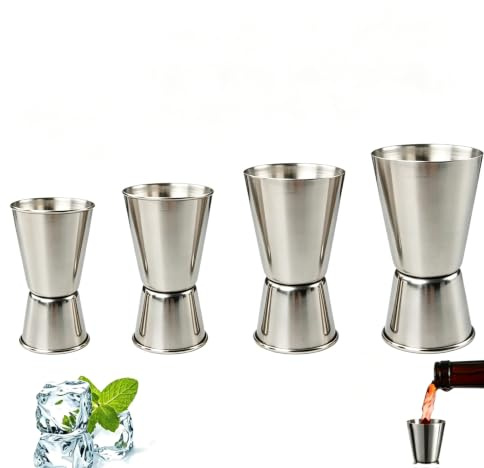 4Pcs Multi Size Spirit Measure Set, 15/30, 20/40ml, 25/50ml, 30/60ml, Alcohol Measure for Spirits, Precise Cocktail Measure, Drip Free Shot Measures for Home Bar Party Cocktail Mixing