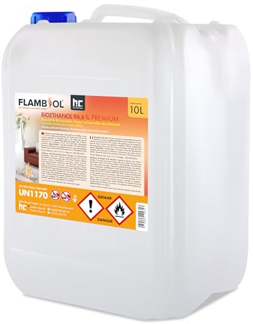 Höfer Chemie Bioethanol 96,6% Premium 3 x 10L - Ethanol für Tischkamin, Kamin & Gartendeko für Draußen - Rauch- und Rußfrei - Aus Mais & Zuckerrüben