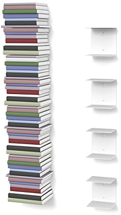 home3000 Bis 80 Bücher - 4 weiße unsichtbare Bücherregale - bis zu 200 cm schwebende Bücherstapel - bis zu 22 cm Tiefe Taschenbücher und Fachbücher