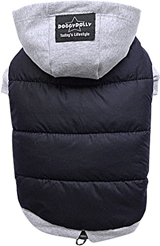 Doggy Dolly W109 Hundejacke Wasserabweisend mit Kapuze, schwarz/grau, Wintermantel/Winterjacke, Größe : XL