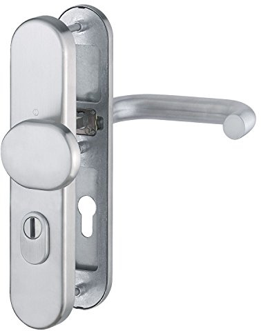 Hoppe Paris – Juego de seguridad Cambio – A Placa Larga pz72, grosor de la puerta 42 – 47 mm, con protección cilindros, acero inoxidable mate, 1 pieza, 3664161