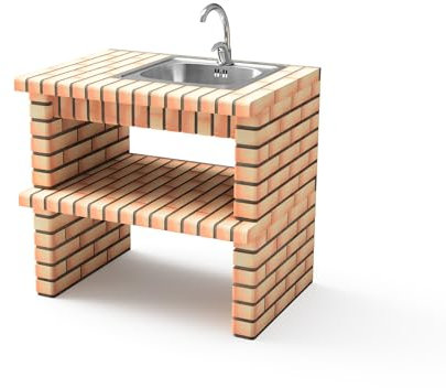 MOVELAR - Módulo Luxor con soporte lateral para lavabo y grifo para Barbacoa de Obra Prefabricada (Gris, naranja - 94 x 70 x 70 cm) - Uso en Exteriores
