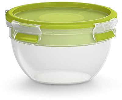Tefal Master Seal To Go Salad Bowl, Round Food Storage, Clear, Green, 1 l