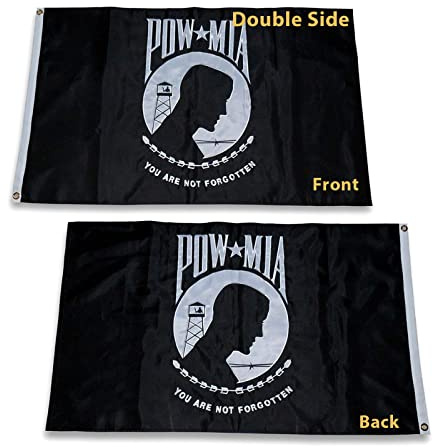 Kraftig 91 x 152 cm POW MIA-flagga – 210D NYLON OXFORD premium utomhus broderad ensidig banderoll – mässingsöljetter 4 rader med lås söm ändgylf – levande färg och UV-blekning