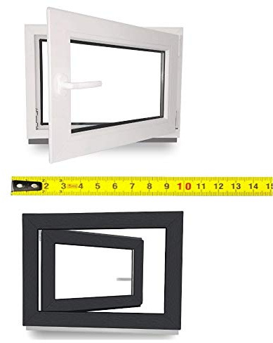 Kellerfenster nach Maß - Kunststofffenster - Fenster - Sondermaße - innen weiß/außen anthrazit - DIN Rechts - 3-fach - Verglasung - 0,5m² - 60 mm Profil