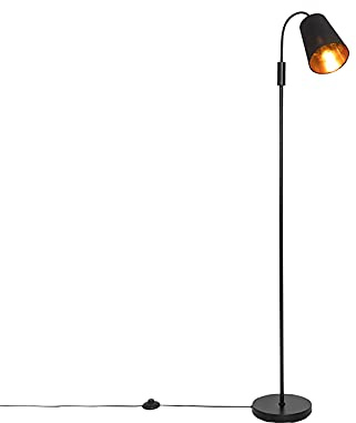 Qazqa Modern Stehleuchte, Stehlampe - Carmen - Schwarz Gold, max. 25W, Geeignet für LED, 150cm, Ideal als Wohnzimmerlampe