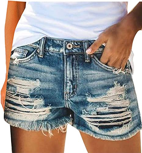 Skrsila Pantalones Cortos Mujer Jeans Vaqueros Básicos Rotos Cintura Alta Verano Denim Hot Pants con Bolsillos Jeans Shorts de Borla