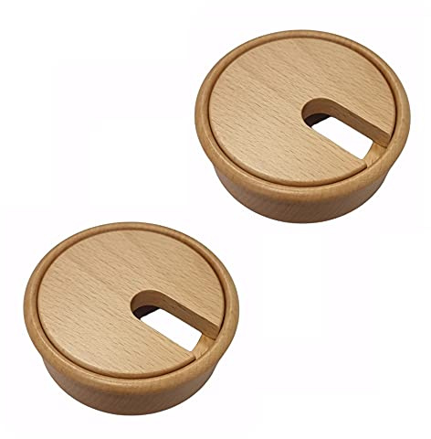 Gedotec Pasacables de madera de arce lacada | Plain | 2 unidades de orificios de cable redondos | Diámetro de perforación de 80 mm | Guía de cables para pegar en la encimera | Canal de escritorio