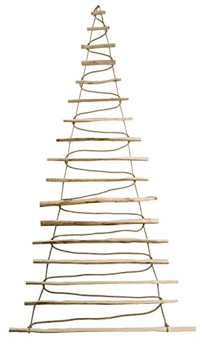 BOGATECO Handgemacht Weihnachtsbaum 205 cm hoch, aus Haselnussholz | Deko Anhänger | mit 10 m LED-Leuchten | Holzplatten verbunden mit einem Juteseil mit Einer Dicke von 6 mm