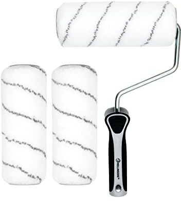 ROLLINGDOG Lot de 3 Rouleaux de Peinture de 17,8 cm avec Manchons Non Pelucheux, Poignée Ergonomique en Caoutchouc Mur, Plafond, Intérieur et Extérieur