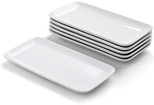 WishDeco Juego de 6 Platos Llanos Rectangulares, Blanco Platos de Porcelana 23x12 cm, Platos Servir de Cerámica para Postre, Sushi, Aperitivo, Ensalada