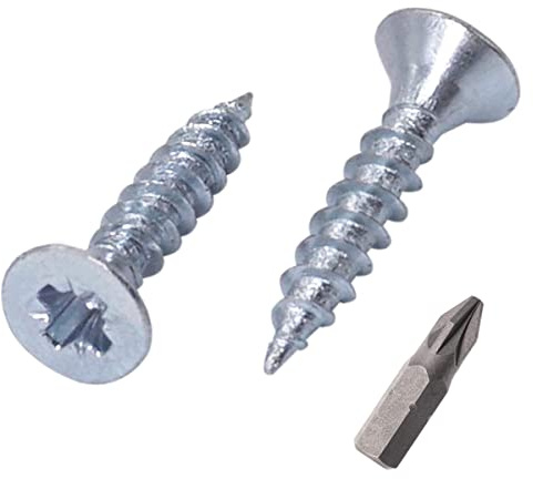 SKIR'CO Paquete de 100 tornillos de acero galvanizado, 2,5 x 10 mm, cabeza avellanada Pozidriv, tornillos para aglomerado, rosca completa (100, 2,5 x 10 mm)
