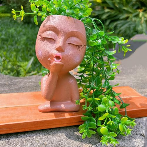 EylbKey Pot de fleurs en résine marron fabriqué à la main, convient pour l'intérieur et l'extérieur, avec trou de drainage et coussinets anti-friction