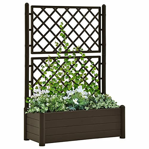 Mogou Jardinera con Enrejado, Arriate, Macetas para Flores Y Plantas, Macetero Exterior, Arriate Huerto, Huerto Domestico, PP Moca 100x43x142 cm