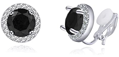 QUKE 8mm Schwarz Zirkonia Kristall Ohrclips Clip auf Ohrringe Runde Nicht Gestochen Ohrstecker für Frauen Mädchen