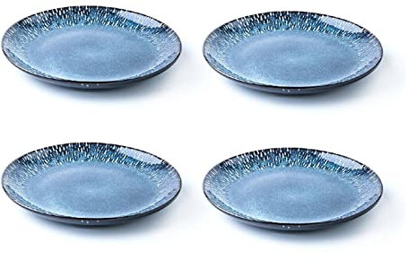 luckxuan Assiettes Plates Lot de 4 Assiettes Bleues Assiettes en céramique Rondes Assiettes Nordiques Assiettes occidentales Assiettes à Steak Vaisselle Assiette
