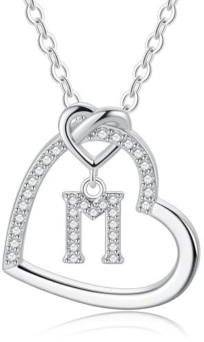 TINGN Muttertagsgeschenke für Mama - Personalisierte Halskette Damen Silber Herz Kette Kette mit Buchstaben M Geschenk für Frauen Freundin Personalisierte Geschenke Geburtstagsgeschenk für Mädchen