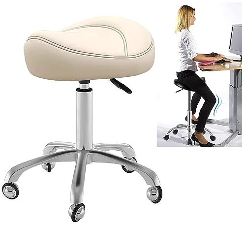 NUNETH Sattelhocker Ergonomischer Sattelformhocker-Bürostuhl, Medizinischer Salonstuhl mit Sattelsitz für Dentalhygienikerin, Verstellbarer Hocker für Die Massagewerkstatt Im Heimbüro (Color : Beige)