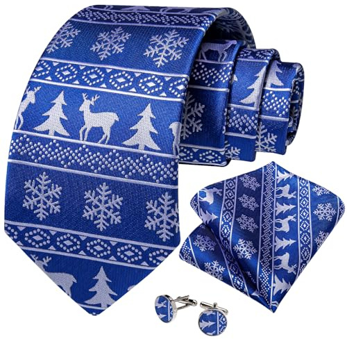 DiBanGu Cravates de Noël pour homme en soie et carré de poche avec boutons de manchette pour fête à thème, festival, Noël