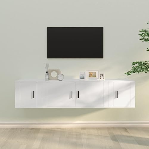 Annlera 3-TLG. TV-Schrank-Set Weiß Holzwerkstoff Wohnzimmer Möbel Tv Schrank Tv Board Tv Cabinet Wohnwand Holz Lowboard HäNgend Sideboard Hängend Wohnwand Hängend Wohnwand Modern