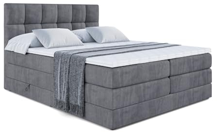 ALTDECOR Boxspringbett mit Matratze und Lattenrost, Topper, Polsterbett mit Bettkasten, Bett mit Stauraum H3- und H4- Matratze, Doppelbett, Springboxbett RICAR King 180x200 - Dunkelgrau Samt
