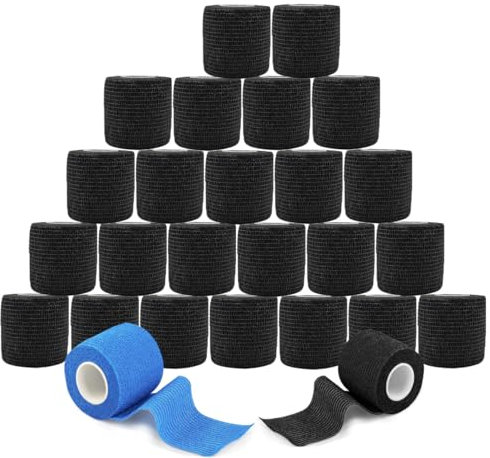 ANAMPION Self Adhesive Bandage 24Rolls, 5cm x 4.5m Non-Woven Cohesive Bandages, Breathable & Flexible Elastic Sports Tape for Human and Animals, Ankle Sprains Swelling, Sports, First Aid(Black)
